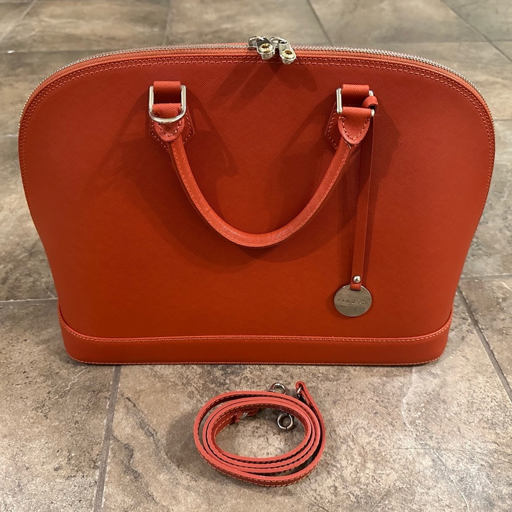 Pulicati Orange Brown Genuine Italian Leather Alma Bag Purse